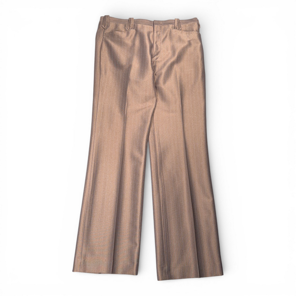 Vintage Circle S Pants Mens 36x33 Brown Gold Polyester Talon USA Made 70s